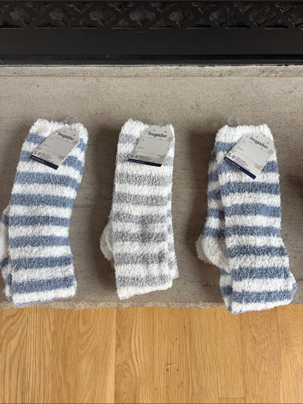 NWT 3 Snugadoo Comfy Socks Stripes 2 Blue 1 Gray Adult 5-9